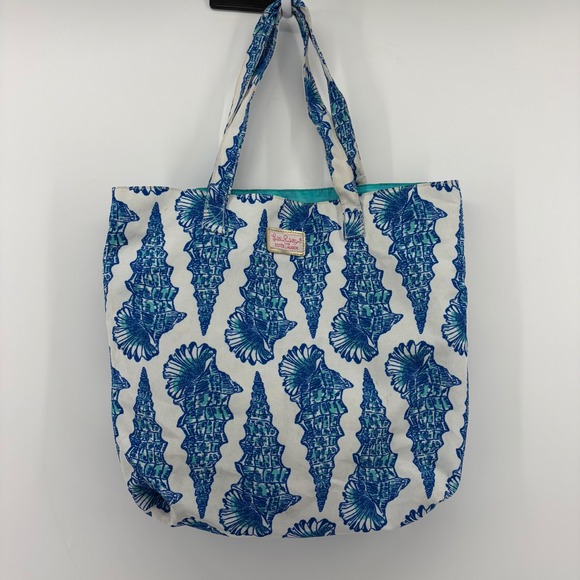 Lilly Pulitzer Handbags - Lilly Pulitzer Estee Lauder‎ Tote Bag Blue Teal White Shells Womens Large Canvas